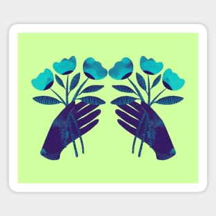 Dark purple blue hand with turquoise flowers for you on color Magnet